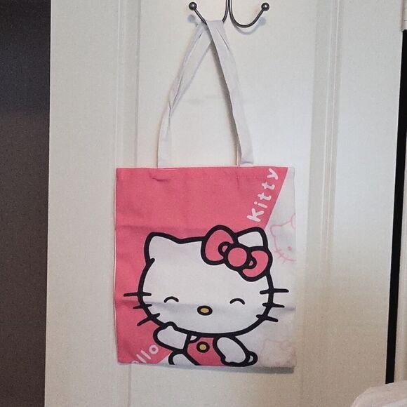 Canvas Tote Bag Hello Kitty Pink and White Shoulder Bag - Picture 4 of 5